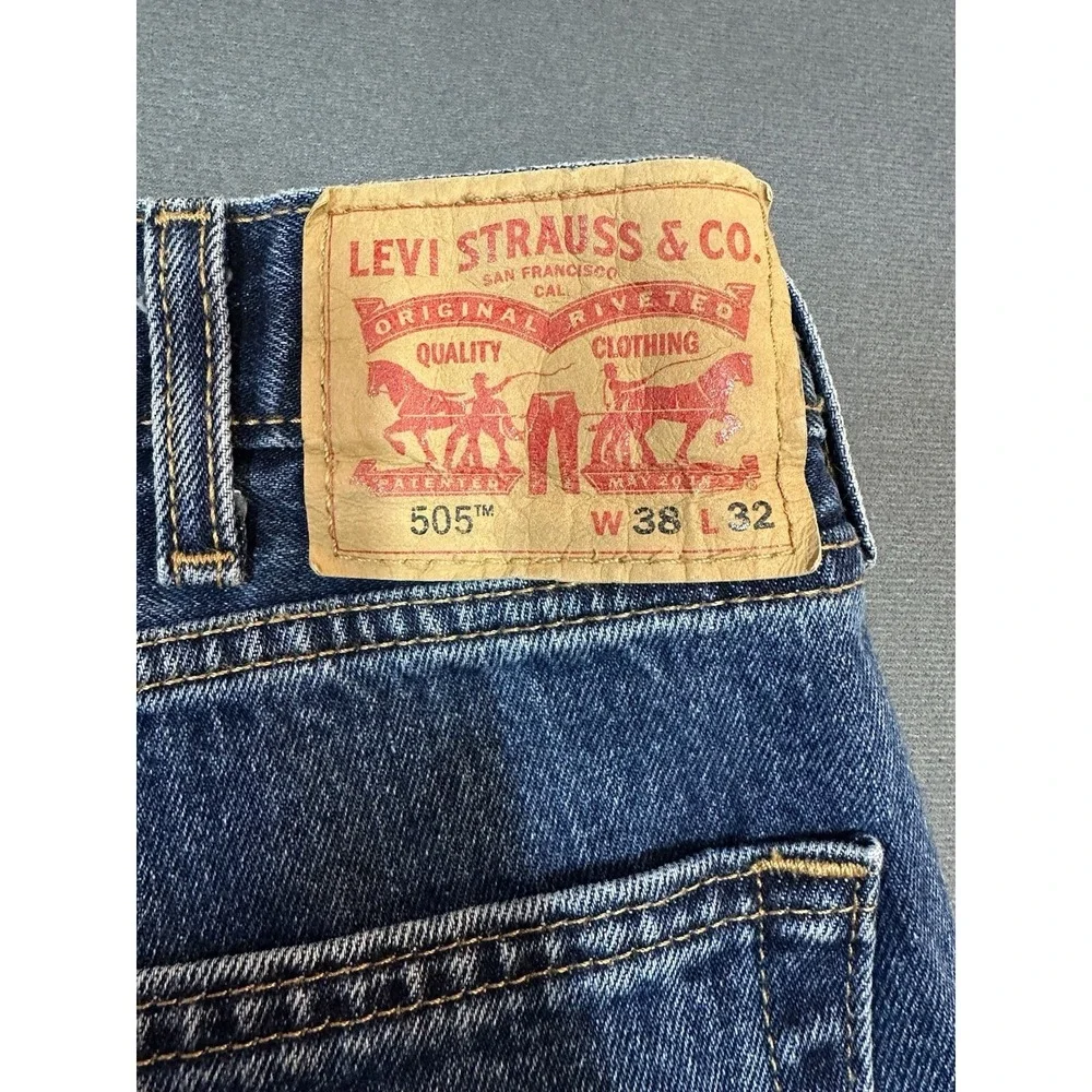 Levi's 505 Jeans Regular Straight Fit Mens Dark Blue Denim Size 38x32
